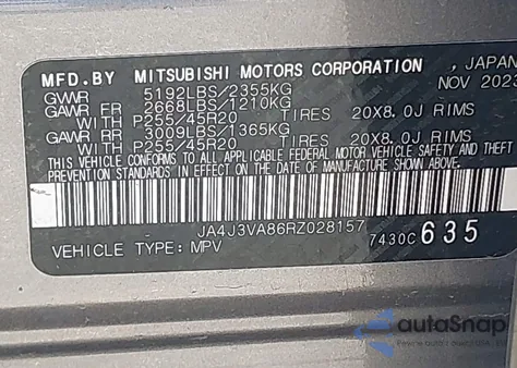 2024 Mitsubishi Outlander Se/Black Edition from USA, damaged, VIN JA4J3VA86RZ028157